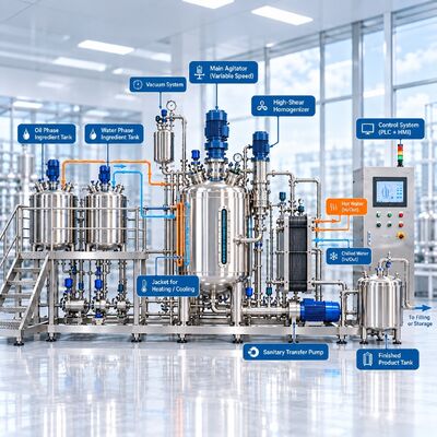 1000L Vacuum Emulsifying Mixing System with Homogenizer and Heating Cooling Jacket